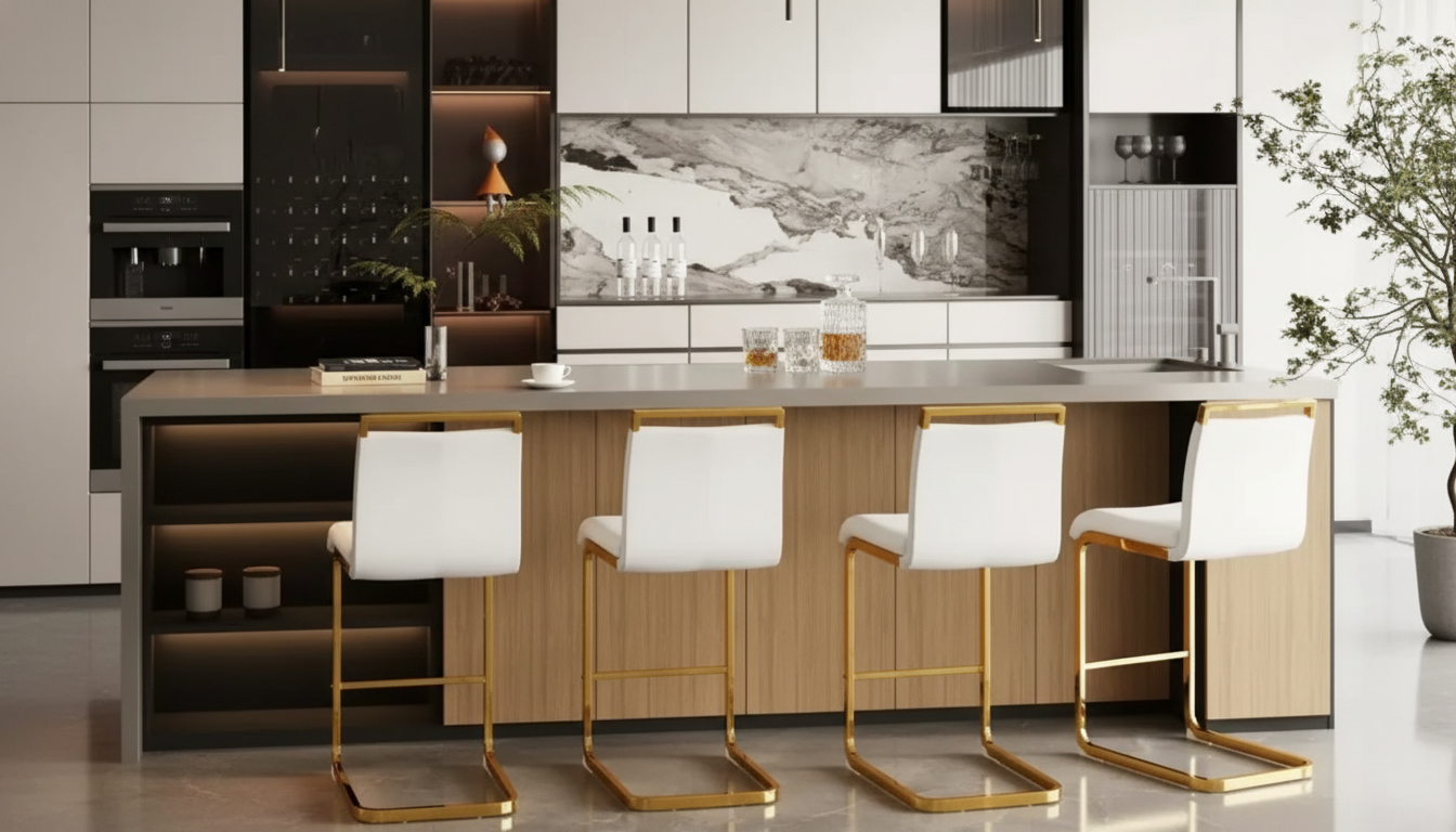 24-Inch White & Gold Counter Stools (Set of 4)