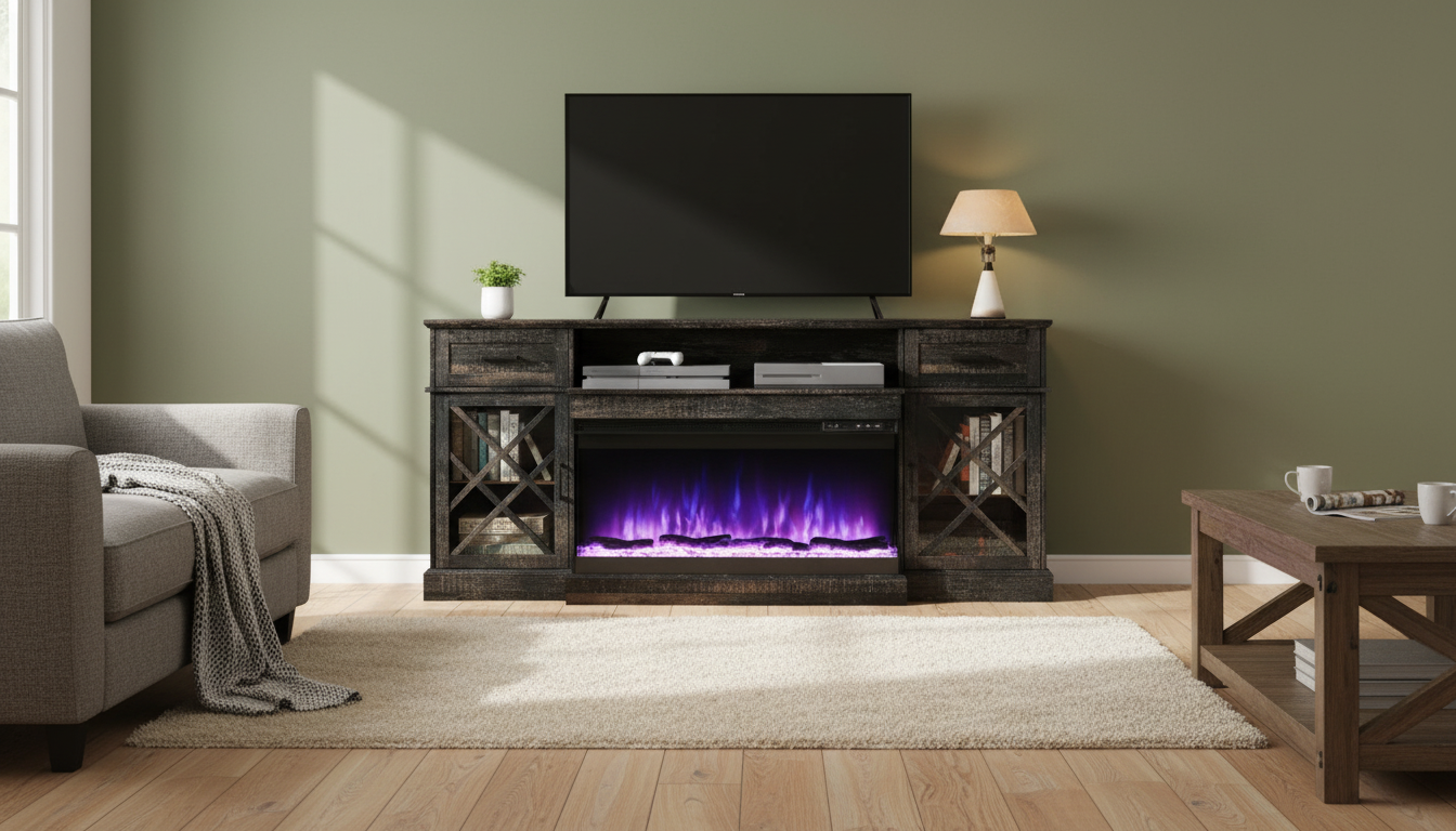 70-Inch Farmhouse LED Fireplace TV Stand for 80-Inch TVs