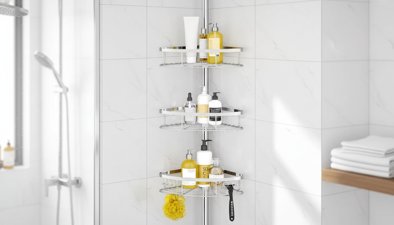 Adjustable Rustproof Shower Corner Caddy for Tall Bottles