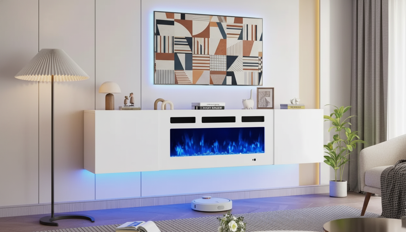 Floating TV Stand + 36" Electric Fireplace (Wall-Mount)