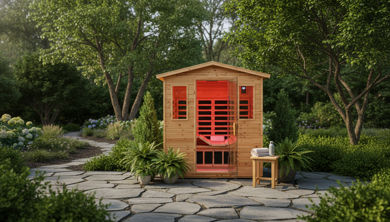 Backyard Infrared Sauna: 3-Person, Red Light + Fold Seat