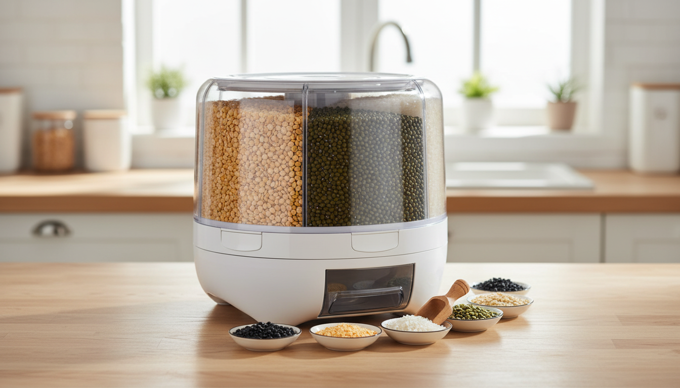 360° Rotating Grain Dispenser for Tidy Pantry Storage