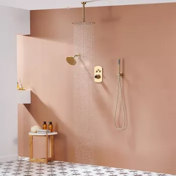 Brushed Gold 12-Inch Ceiling Shower Set with Dual Heads